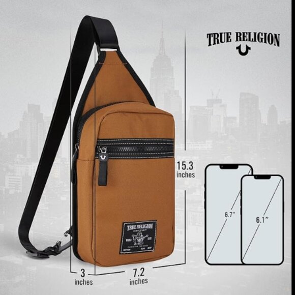 TRUE RELIGION Crossbody Sling Bag "YETA" Tan TR101141 BRAND-NEW w/tags - Picture 4 of 16